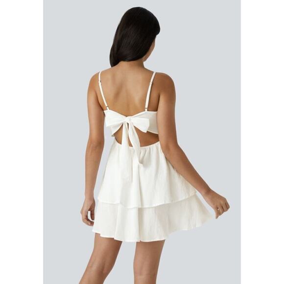 Halara Dresses & Skirts - Halara Backless Adjustable Strap Tie Back Tiered Ruffle Flowy Slip Mini  Dress